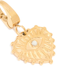 Waterproof Gold Plated Stainless Steel Heart & Evil Eye Charm - link has visual effect only