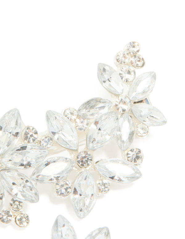 Silver Diamante Flower Clips 2-Pack