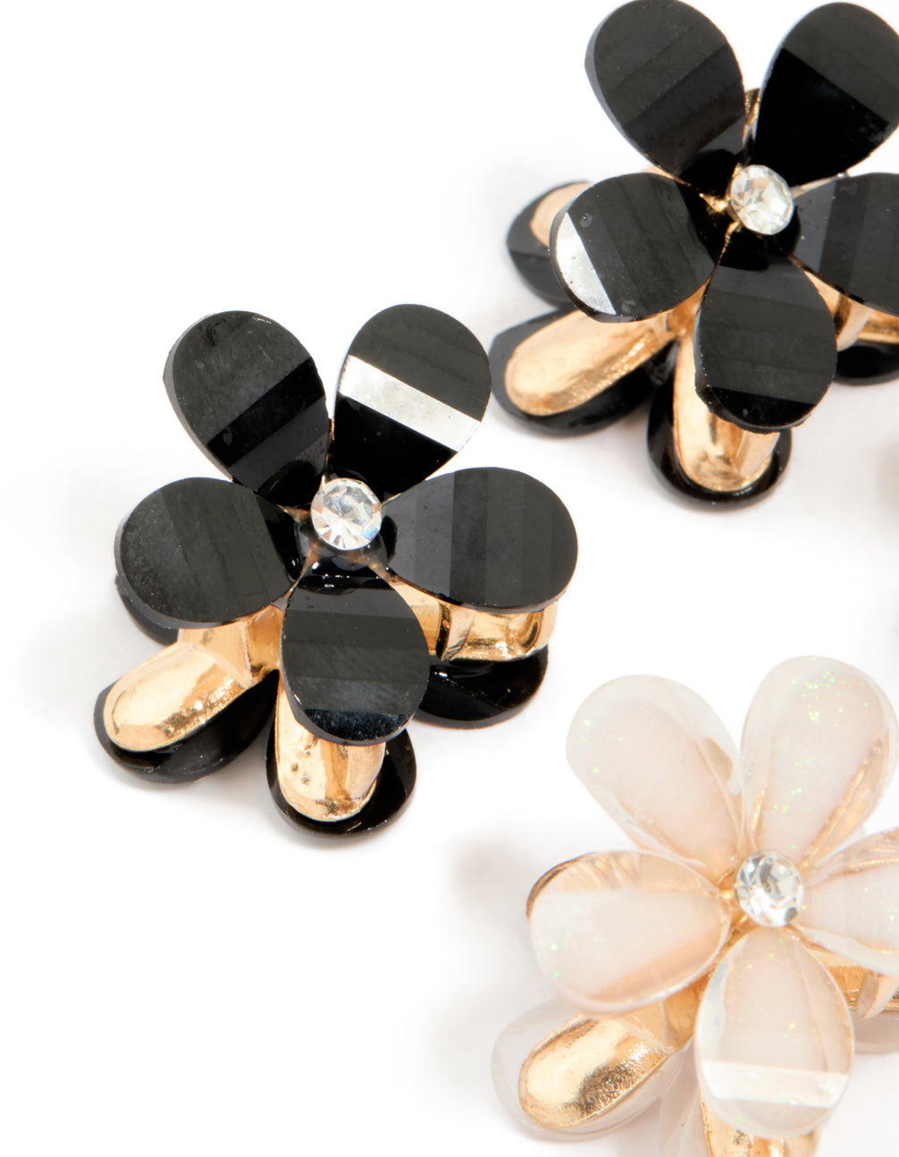 Gold Diamante Centre Multicoloured Mini Flower Claw Clips 6-Pack