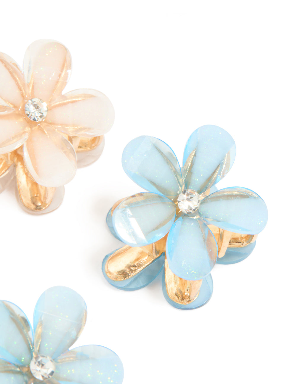 Gold Diamante Centre Multicoloured Mini Flower Claw Clips 6-Pack