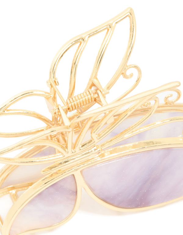 Gold Purple Acrylic Butterfly Outline Claw Clip