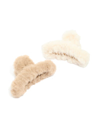 Brown & Cream Faux Fur Small Claw Clips 2-Pack - link has visual effect only