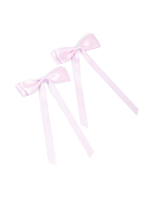 Light Purple Satin Fabric Scallop Bow Hair Clips 2-Pack