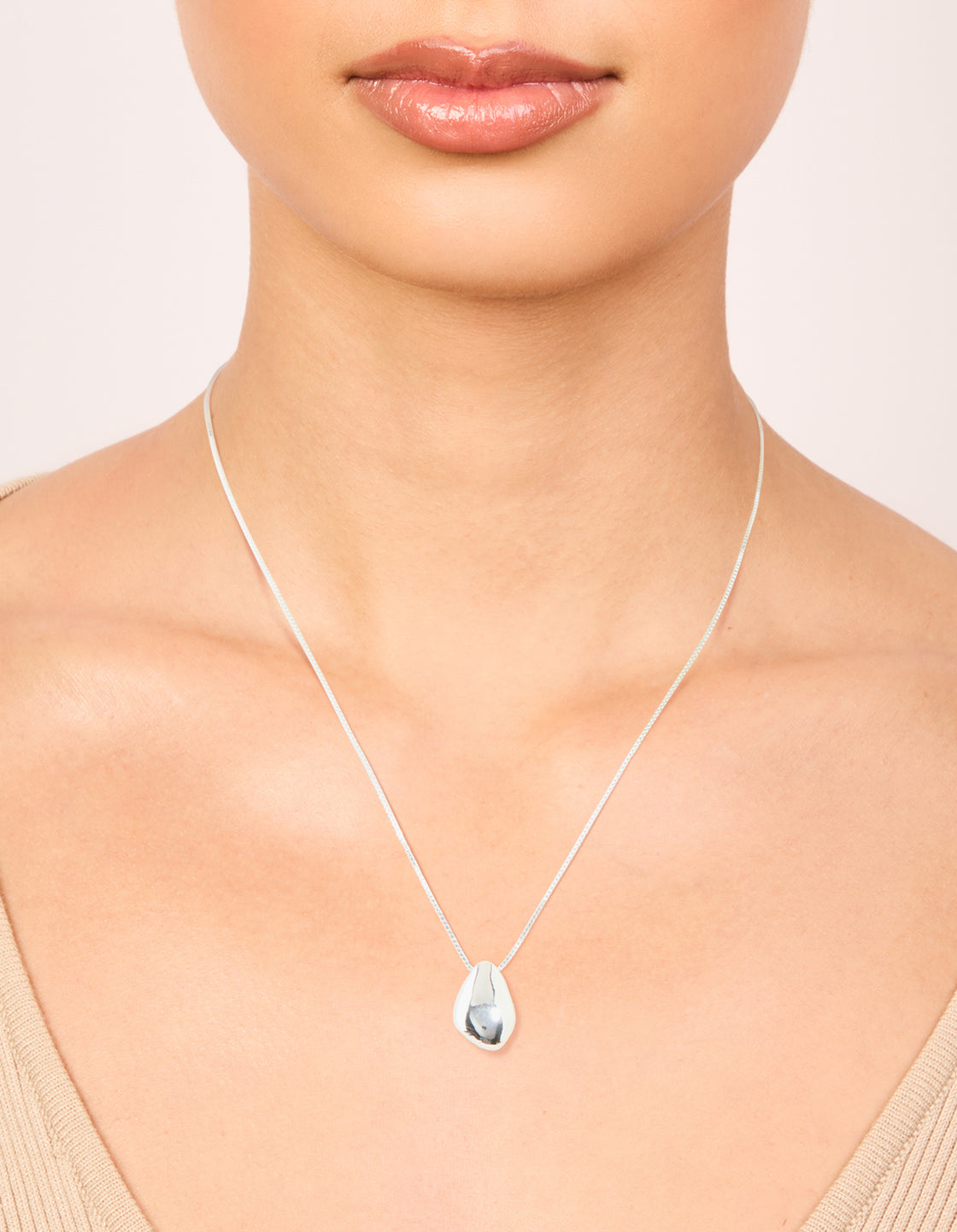 Silver Plated Brass Teardrop Pendant Necklace