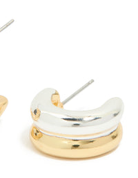 Mixed Metal Ribbed Illusion Hoop Earrings - link has visual effect only
