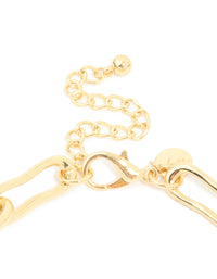 Gold Plated Diamante Wavy Chain Link Necklace - link has visual effect only
