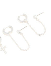 Silver Cubic Zirconia Cross & Chain Earrings 2-Pack - link has visual effect only