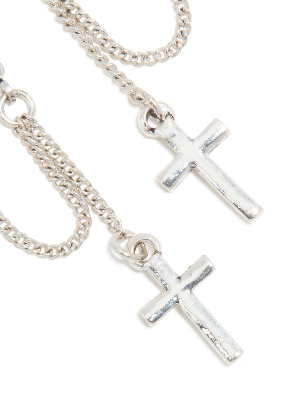 Antique Silver Chain Cross Drop Earrings