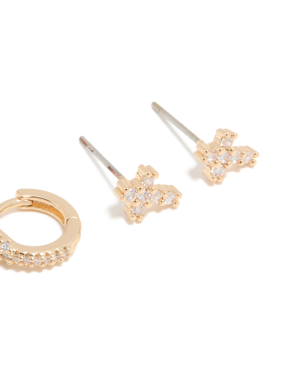 Gold Cubic Zirconia Cross & Snake Earrings 3-Pack