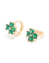 Gold Emerald Cubic Zirconia Clover Huggie Earrings - link has visual effect only