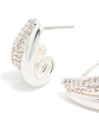 Silver Plated Mini Cubic Zirconia Double Hoop Earrings - link has visual effect only