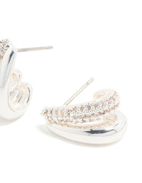 Silver Plated Mini Cubic Zirconia Double Hoop Earrings - link has visual effect only