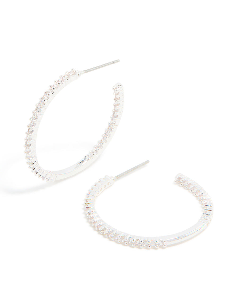 Silver Plated Thin Cubic Zirconia Hoop Earrings