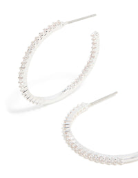 Silver Plated Thin Cubic Zirconia Hoop Earrings - link has visual effect only