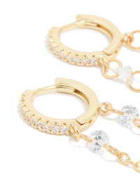 Gold Plated Cubic Zirconia Chain Huggie Earrings - link has visual effect only