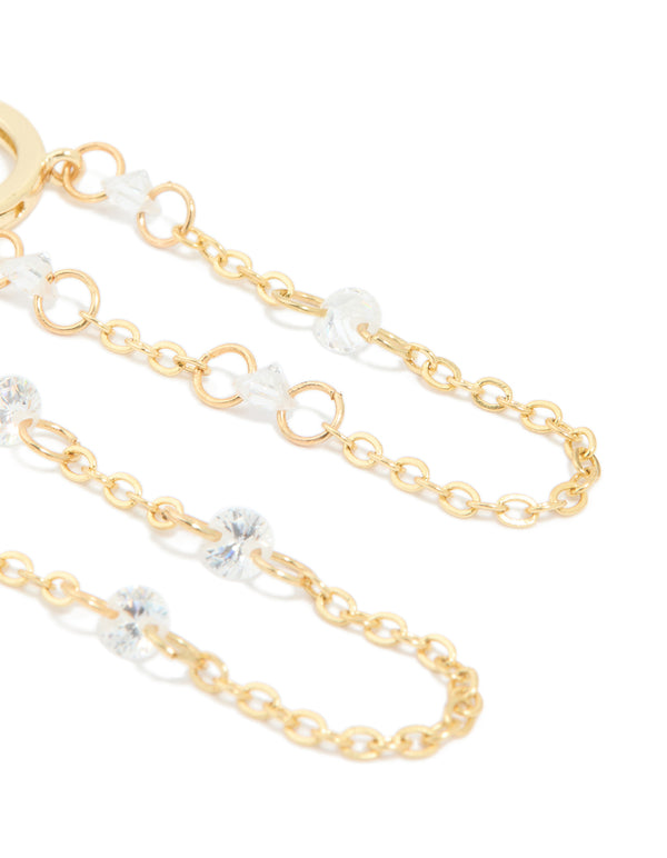 Gold Plated Cubic Zirconia Chain Huggie Earrings