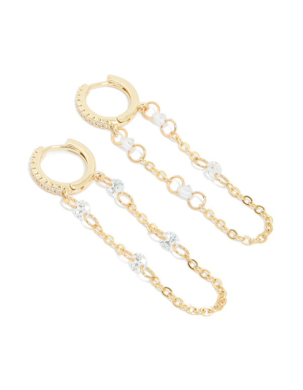 Gold Plated Cubic Zirconia Chain Huggie Earrings