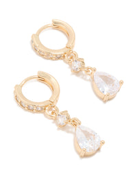 Gold Plated Cubic Zirconia Pear Drop Huggie Earrings - link has visual effect only