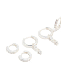 Silver Plated Cubic Zirconia Mini Huggie Earrings 4-Pack - link has visual effect only