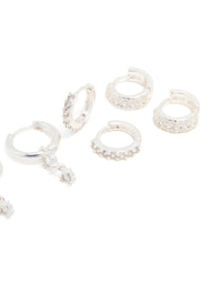 Silver Plated Cubic Zirconia Mini Huggie Earrings 4-Pack - link has visual effect only