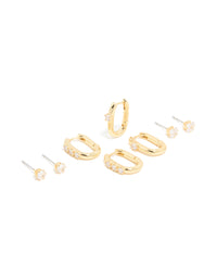 Gold Plated Cubic Zirconia Stud & Huggie Earrings 4-Pack - link has visual effect only