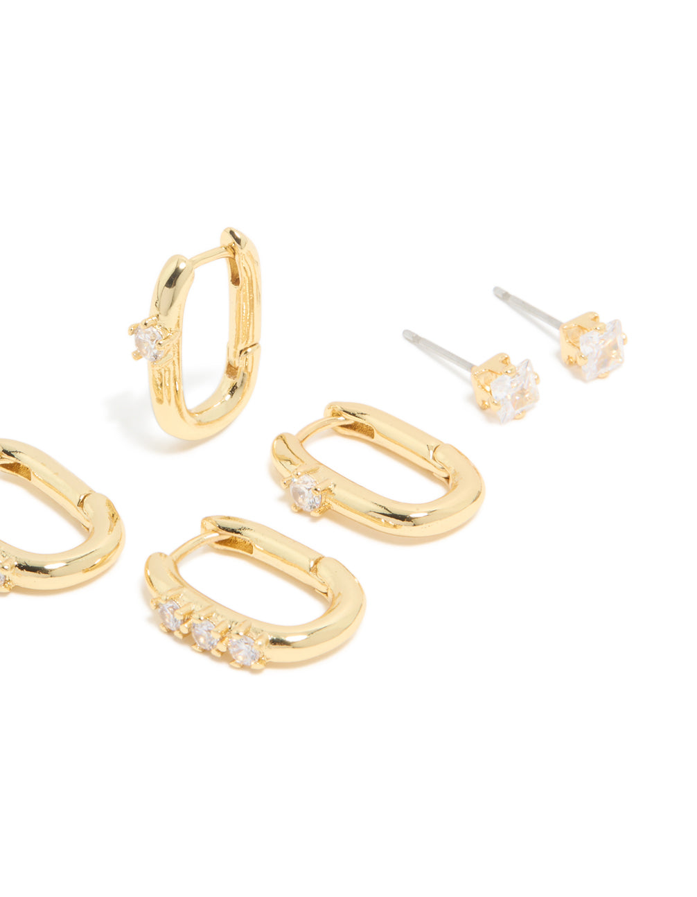 Gold Plated Cubic Zirconia Stud & Huggie Earrings 4-Pack