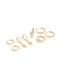 Gold Plated Cubic Zirconia Cross Huggie Earrings 4-Pack - link has visual effect only
