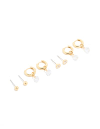 Gold Plated Cubic Zirconia Droplet Huggie & Stud Earrings 4-Pack - link has visual effect only