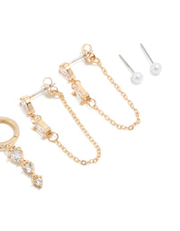 Gold Plated Cubic Zirconia Lovely Chain & Stud Earrings 4-Pack - link has visual effect only
