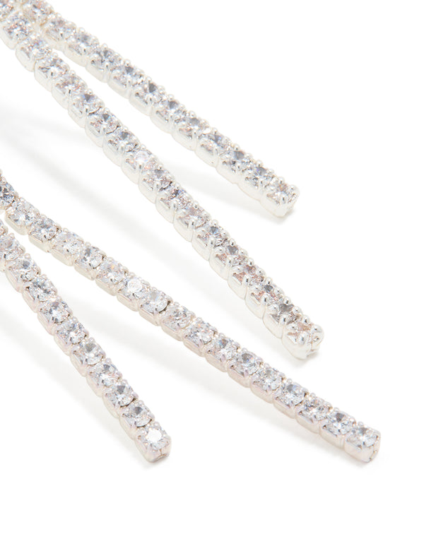 Silver Plated Cubic Zirconia Asymmetrical Cup Chain Drop Earrings