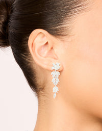Silver Plated Cubic Zirconia Dazzling Leaf Drop Earrings - link has visual effect only