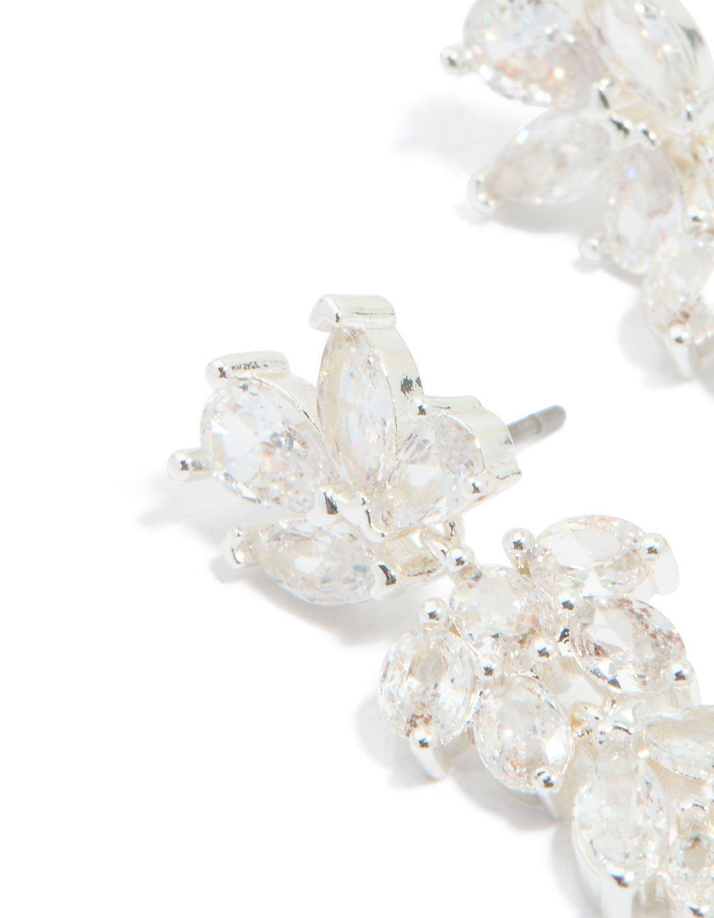 Silver Plated Cubic Zirconia Dazzling Leaf Drop Earrings