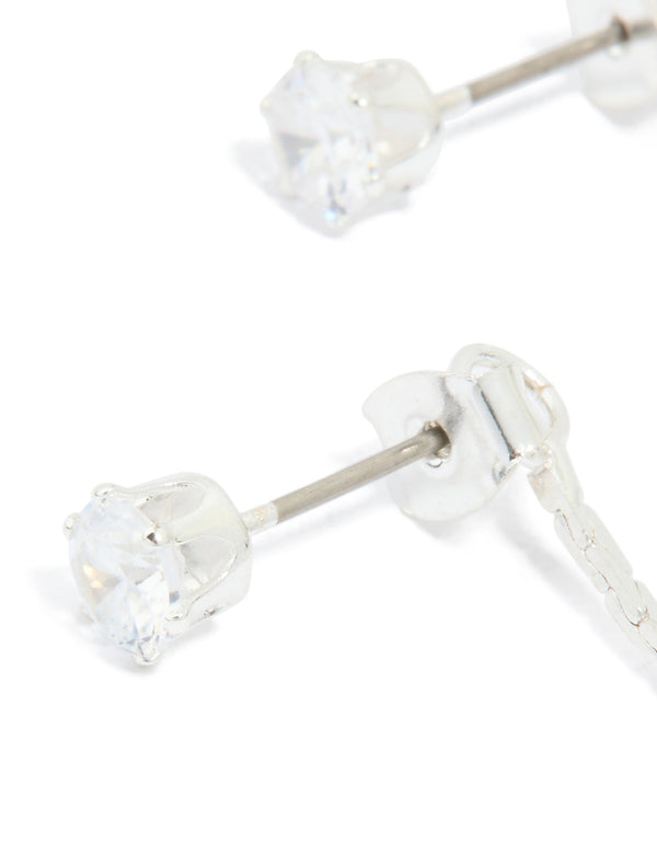 Silver Plated Cubic Zirconia Gleaming Leaf Drop Earrings