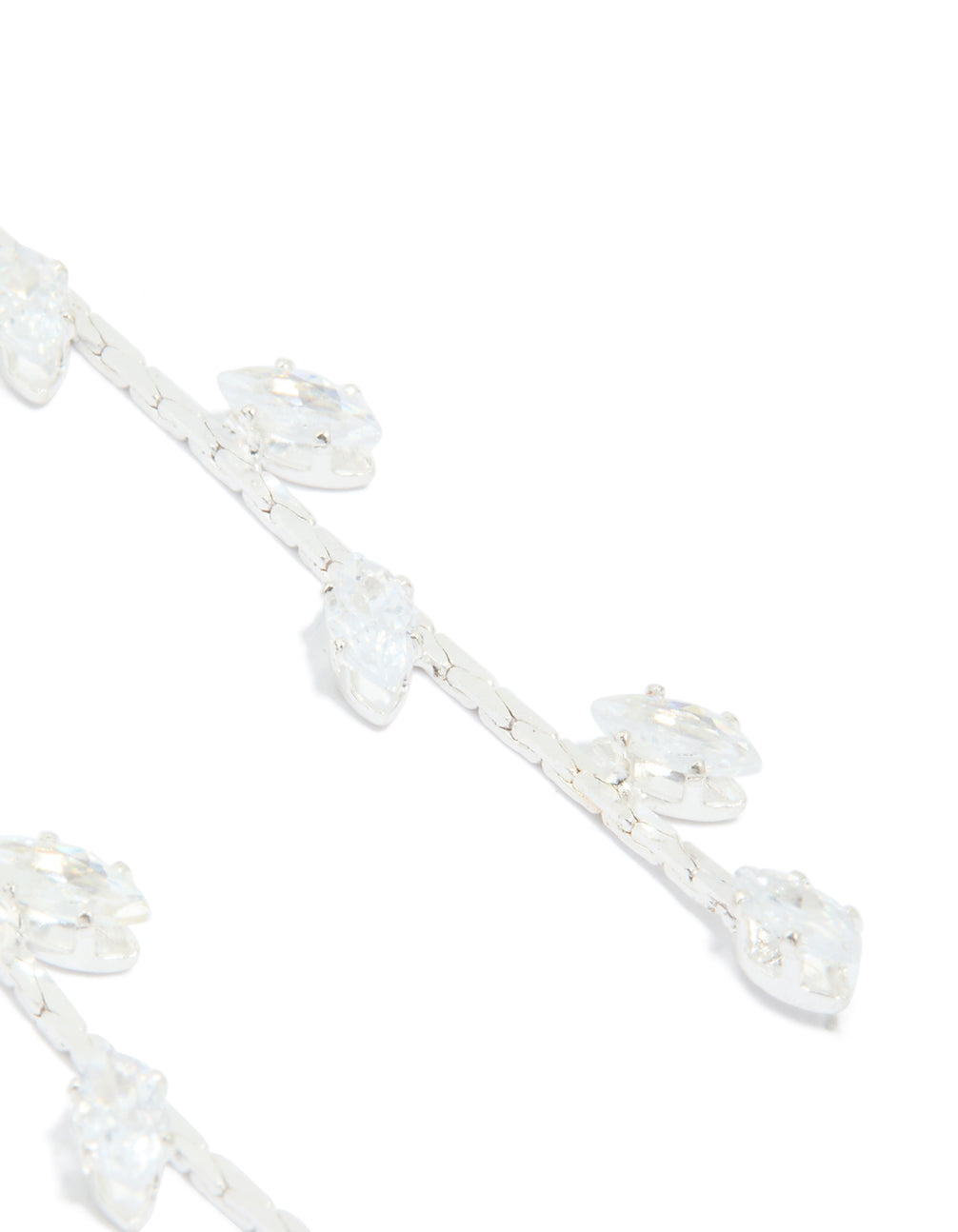 Silver Plated Cubic Zirconia Gleaming Leaf Drop Earrings
