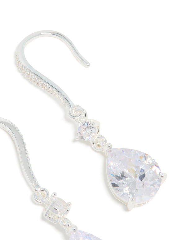Silver Plated Radiant Cubic Zirconia Hook Earrings