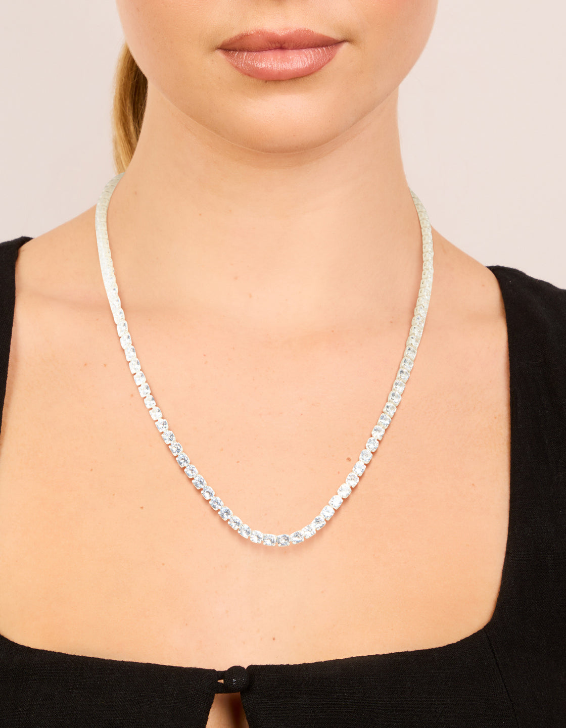 Silver Plated Cubic Zirconia Tennis Necklace