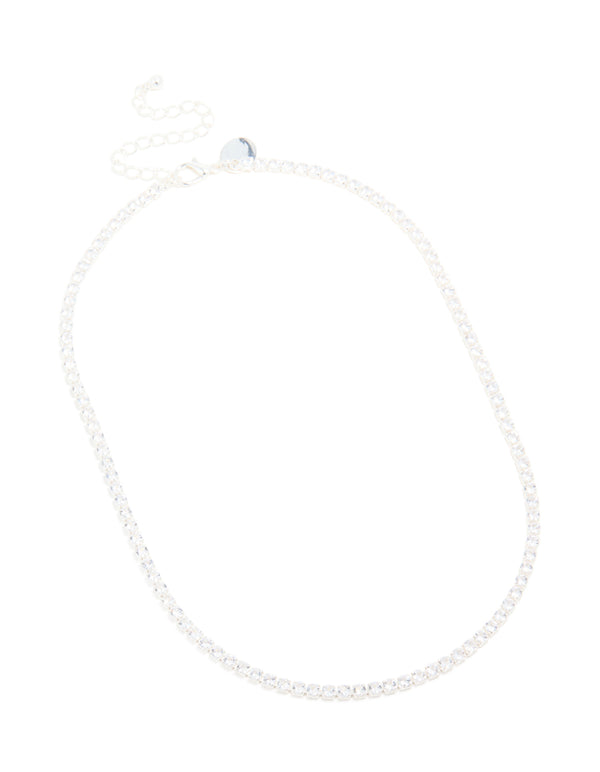 Silver Plated Cubic Zirconia Tennis Necklace