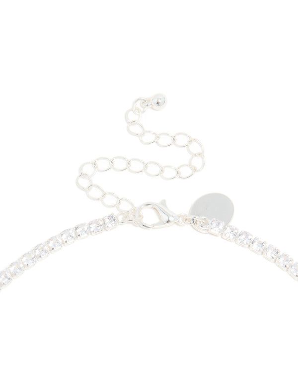 Silver Plated Cubic Zirconia Tennis Necklace
