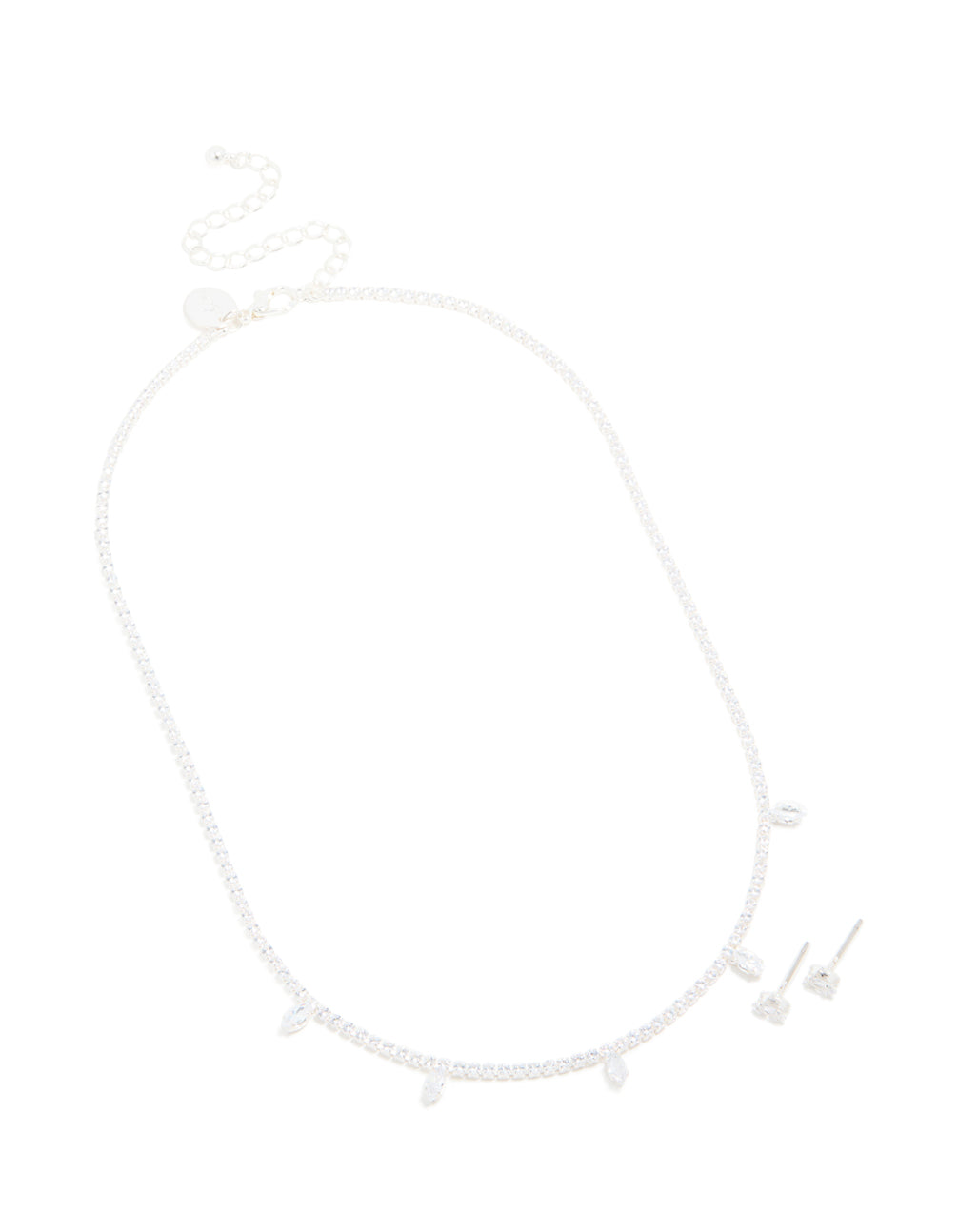Silver Plated Cubic Zirconia Mini Marquise Drops Necklace & Earrings Set