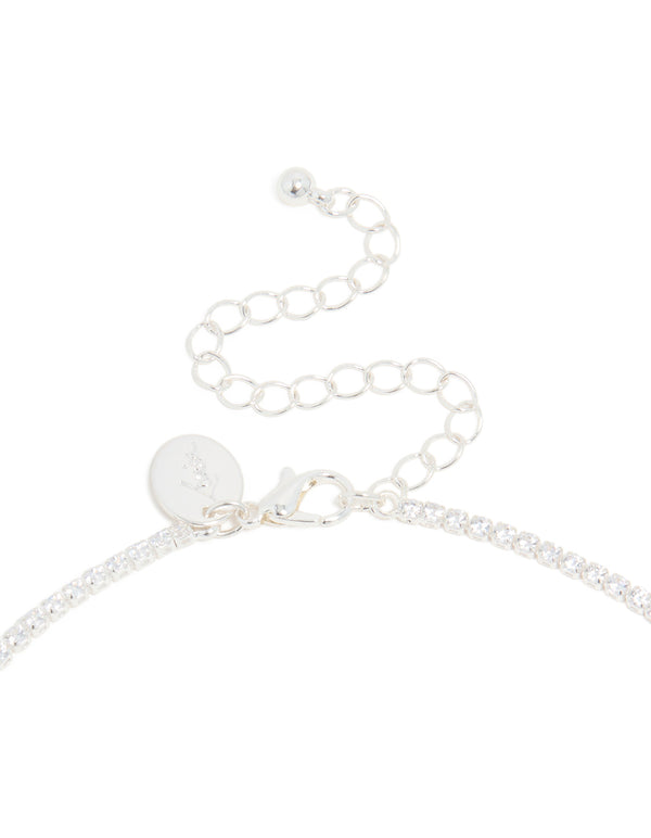 Silver Plated Cubic Zirconia Mini Marquise Drops Necklace & Earrings Set