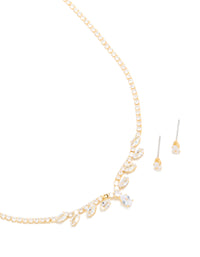 Gold Plated Cubic Zirconia Cluster Necklace & Earrings Set - link has visual effect only