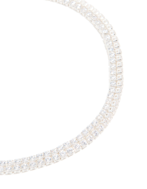 Silver Plated Cubic Zirconia Tennis Layered Bracelet