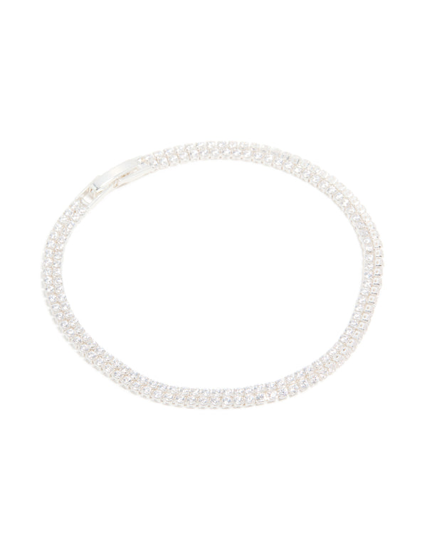 Silver Plated Cubic Zirconia Tennis Layered Bracelet