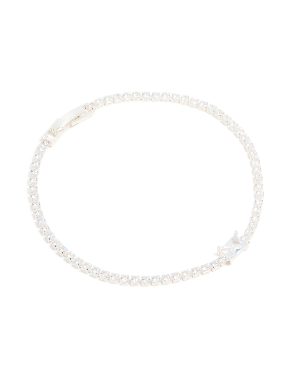 Silver Plated Cubic Zirconia Rectangular Tennis Bracelet