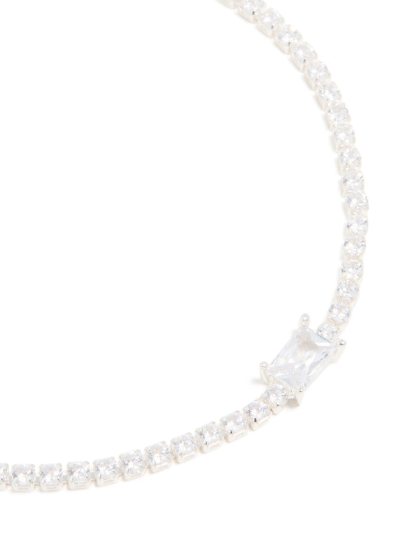Silver Plated Cubic Zirconia Rectangular Tennis Bracelet