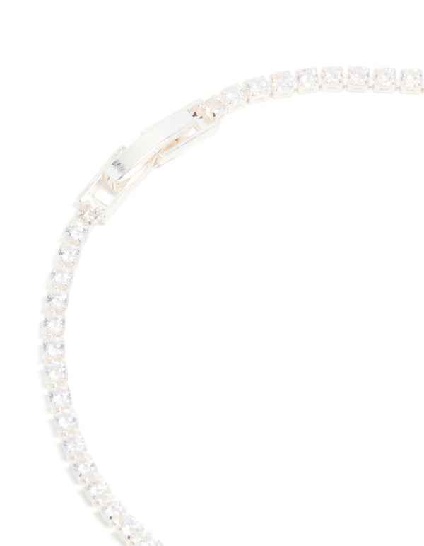 Silver Plated Cubic Zirconia Rectangular Tennis Bracelet