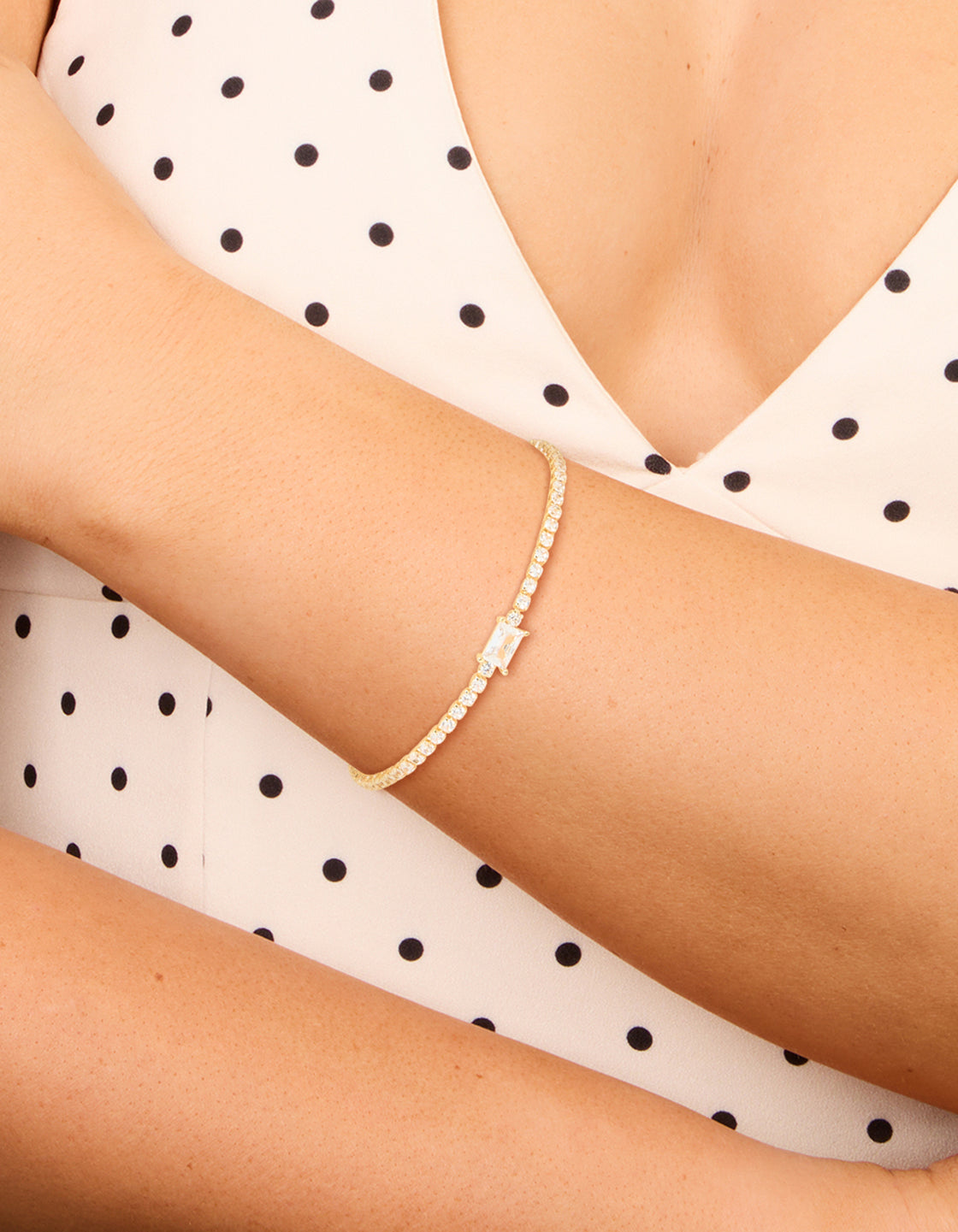 Gold Plated Cubic Zirconia Rectangular Centre & Tennis Bracelet