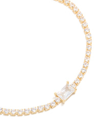Gold Plated Cubic Zirconia Rectangular Centre & Tennis Bracelet - link has visual effect only