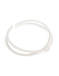 Silver Plated Cubic Zirconia Intersecting Wrist Cuff - link has visual effect only