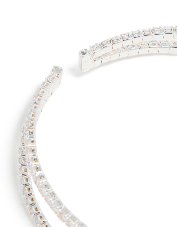 Silver Plated Cubic Zirconia Intersecting Wrist Cuff